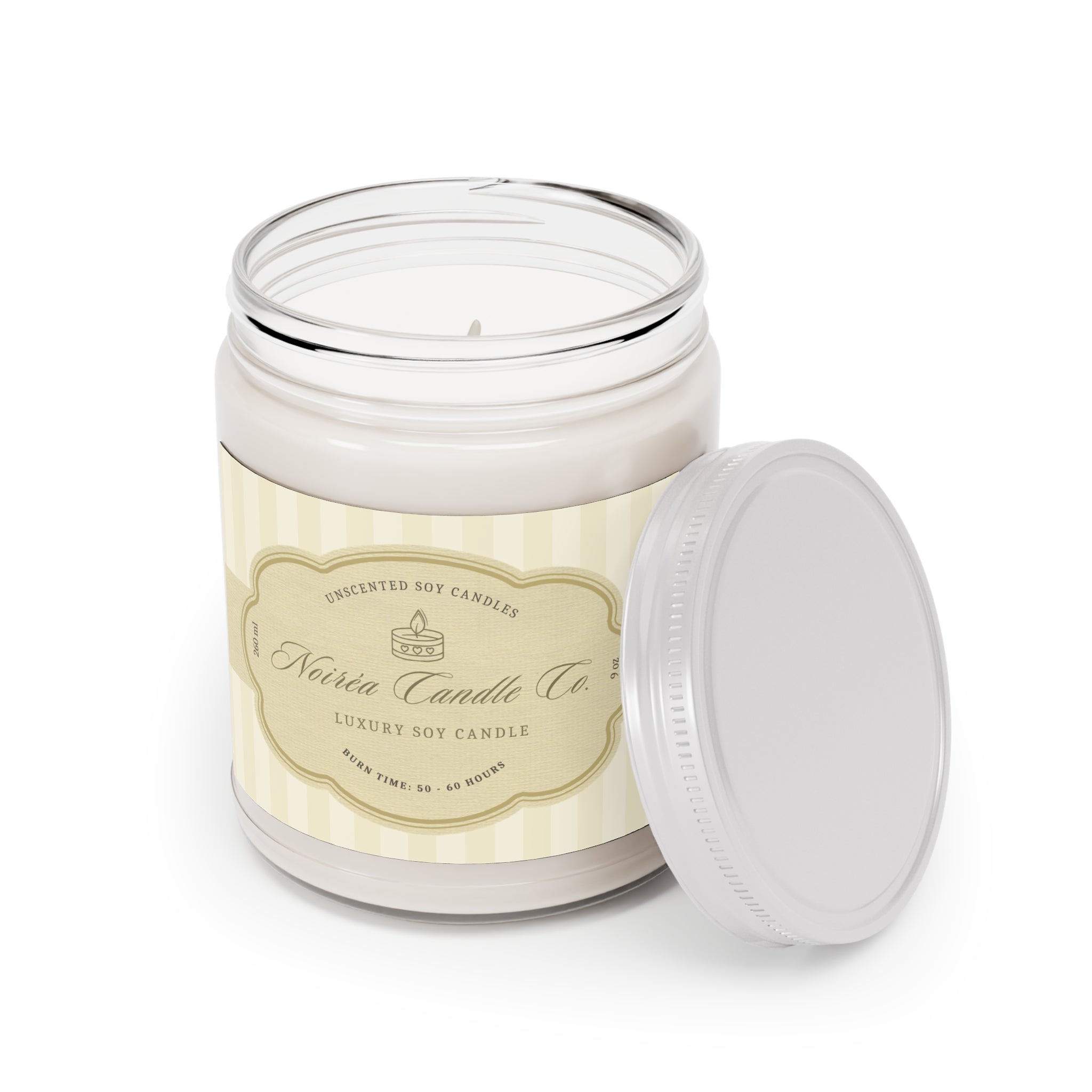Noiréa Unscented Soy Candle 9oz Jar with White Lid | Unscented Candle