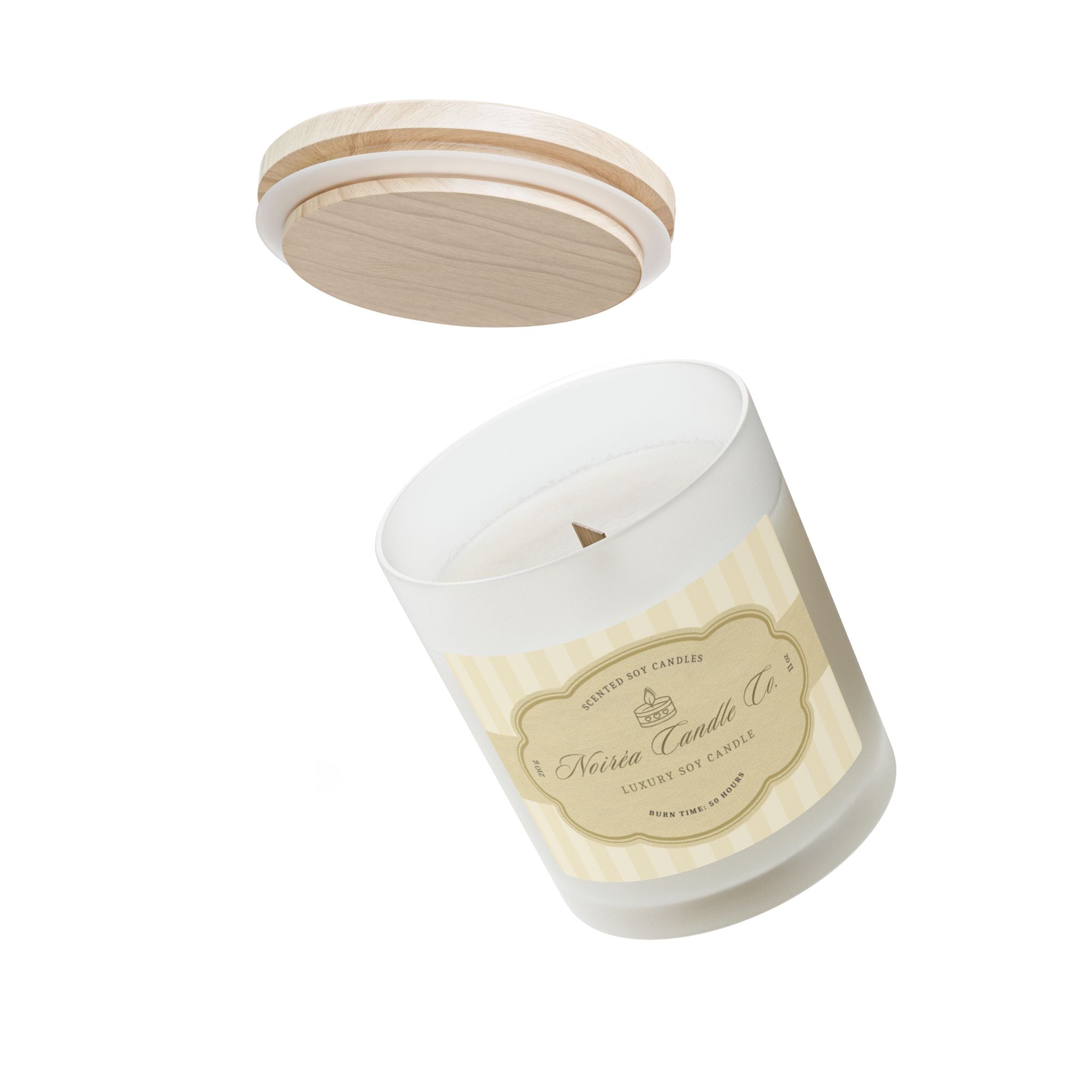 Noiréa Frosted Glass Candle 11oz | Soy Wax, Wooden Lid