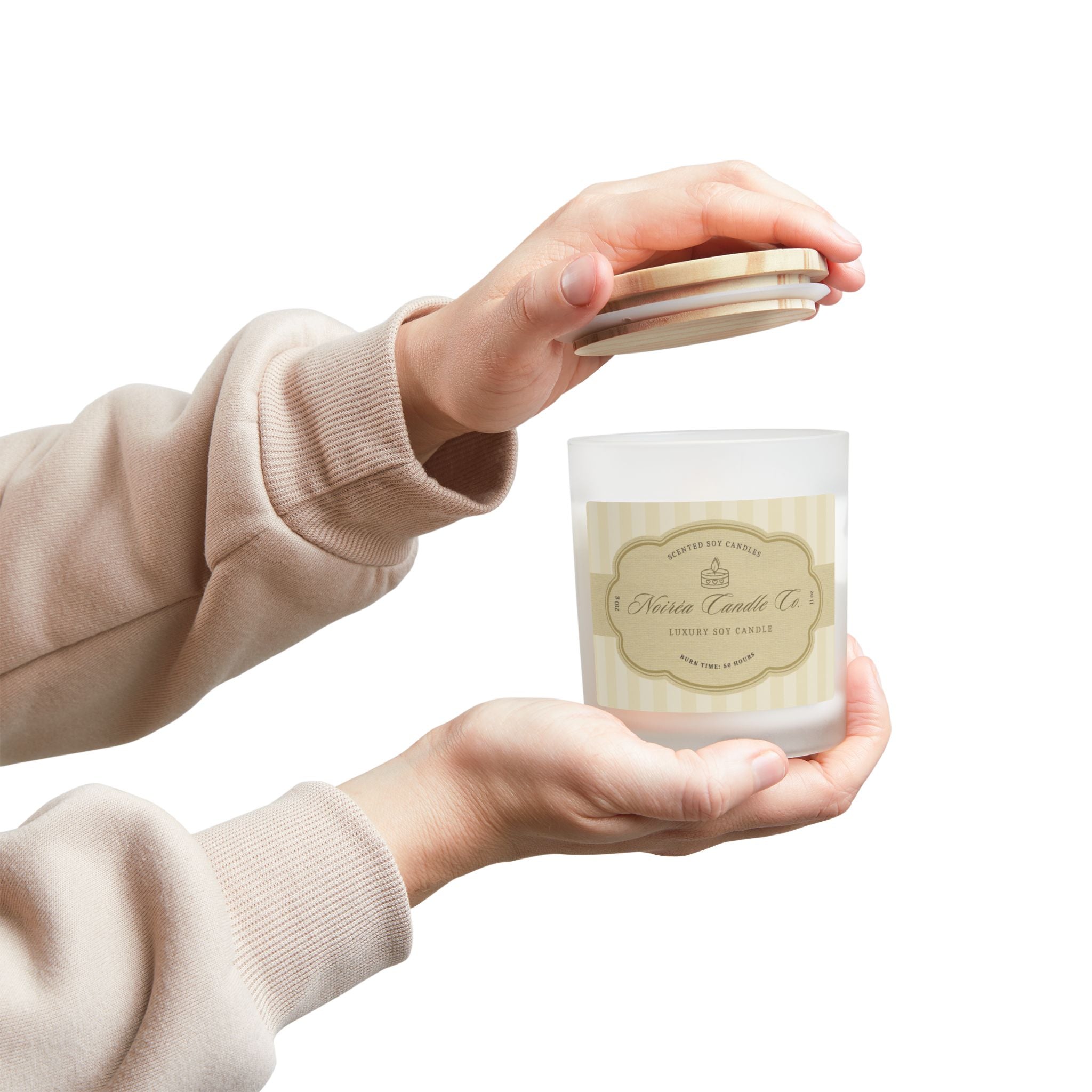 Noiréa Frosted Glass Candle 11oz | Soy Wax, Wooden Lid