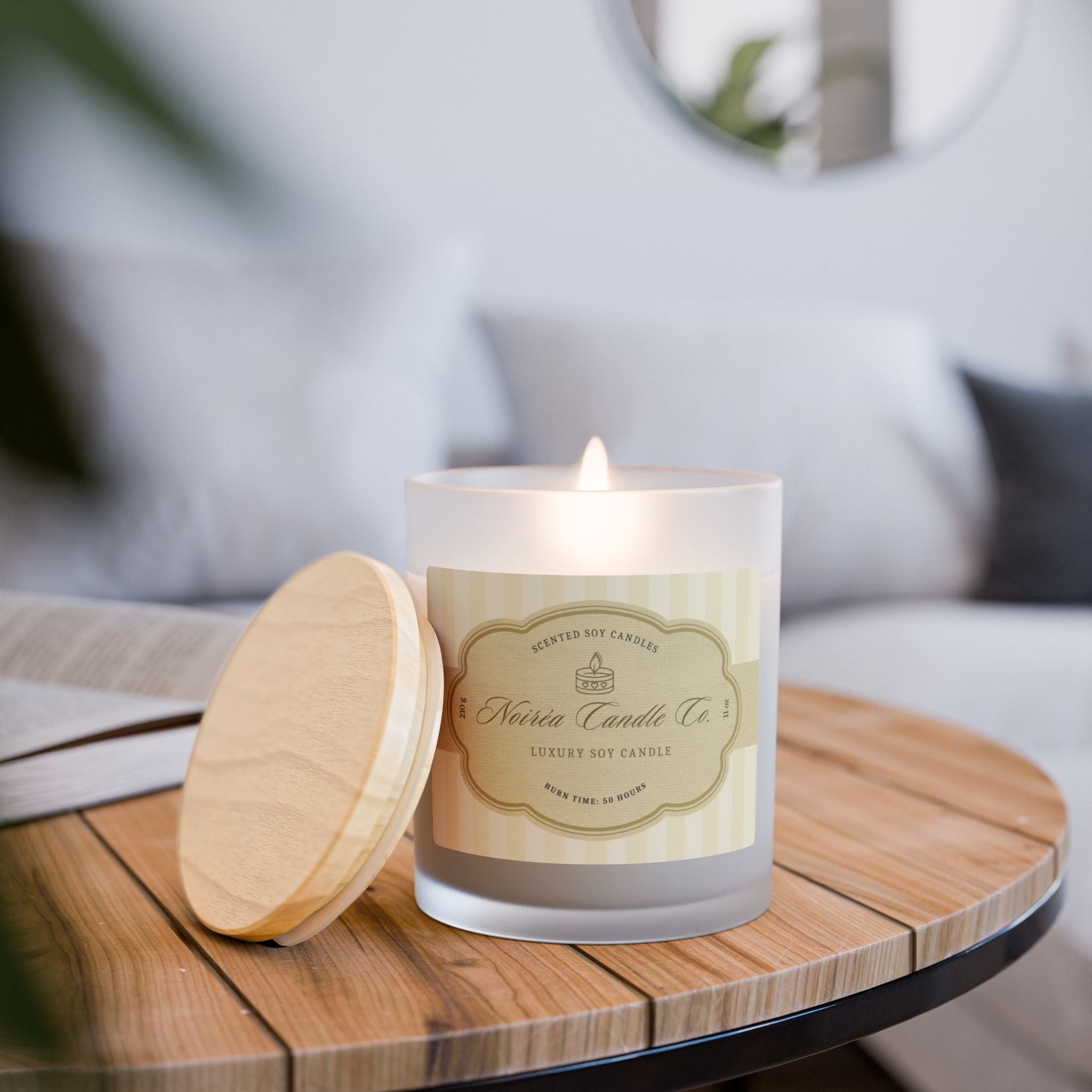 Noiréa Frosted Glass Candle 11oz | Soy Wax, Wooden Lid